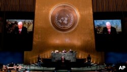 Le président palestinien President Mahmoud Abbas à l'ONU.