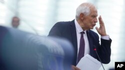 Верховний представник ЄС з питань зовнішньої політики і безпеки Жозеп Боррель під час виступу в Європарламенті. Фото зроблене 13 вересня 2022 року. Фото AP/Jean-Francois Badias