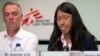 International President for Doctors Without Borders, Joanne Liu, right, pauses before speaking at the International Press Center in Brussels, Sept. 7, 2017. The head of medical aid group Doctors Without Borders says European governments are paying for the