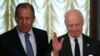 Russian Foreign Minister Sergei Lavrov (L) and United Nations special envoy on Syria Staffan de Mistura enter a hall during a meeting in Moscow, Russia, May 3, 2016.
