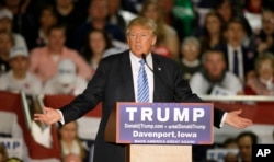Republican presidential candidate Donald Trump speaks during a campaign rally, Dec. 5, 2015, in Davenport, Iowa.