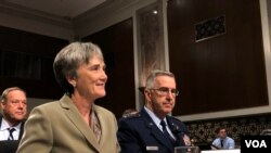 前美国空军部长威尔逊在参议院军委会听证会上支持海腾上将的清白（2019年7月30日）