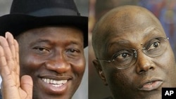 President Goodluck Jonathan (left), and former Vice President Atiku Abubakar (right)