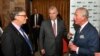 Bill Gates talks to Britain's Prince Andrew and Charles, Prince of Wales, during the Malaria Summit in London, Britain, April 18, 2018.