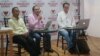 (Ki-ka) Ekonom dan Anggota PAN Dajad Wibowo, Ekonom Senior Rizal Ramli, Direktur Hubungan Internasional Prabowo-Sandi Irawan Ronodipuro di Media Center Prabowo-Sandi, di Jalan Sriwijaya, Kebayoran Baru, Jakarta Selatan, Jumat (9/11). (Foto: VOA/Ghita)