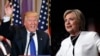 FILE - In this composite image, U.S. presidential candidates Donald Trump and Hillary Clinton speak to supporters following strong Super Tuesday performances, March 1, 2016.