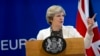 FILE - British Prime Minister Theresa May Theresa May speaks during a media conference at an EU summit in Brussels on Oct. 20, 2017.