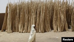 Wata yarinya na tafiya a gefen hanya da aka tara yayin kara bayan girbi