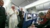 Pope Francis speaks to journalists aboard the flight from Mexico to Italy, Feb.18, 2016. 