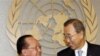 Ban Ki-moon, right, Secretary General of United Nations meets with Hor Namhong, deputy prime minister and foreign minister of Cambodia, left, at United Nations, September 2010. 