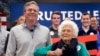 Barbara Bush jokes with her son, Republican presidential candidate Jeb Bush, while introducing him at a town hall meeting at West Running Brook Middle School in Derry, N.H., Feb. 4, 2016.