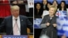 U.S. Republican presidential candidate Donald Trump, left, speaks at a campaign event in Radford, Va., while Democratic presidential candidate Hillary Clinton speaks at a campaign event, in Springfield, Mass., Feb. 29, 2016.