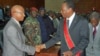 Burkina Faso President Blaise Compaore, right, greets Guinea presidential frontrunner Cellou Dalein Diallo, as he meets with members of the transitional government and presidential candidates at the People's Palace in Conakry, Guinea (file photo – 03 Aug.