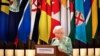 Britain's Queen Elizabeth II speaks during the formal opening of the Commonwealth Heads of Government Meeting in the ballroom at Buckingham Palace in London, April 19, 2018.