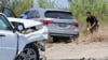 Un técnico forense trabaja en una escena después de un accidente que involucró a miembros del equipo de la presidenta electa Claudia Sheinbaum, en el estado de Coahuila, México, el 14 de junio de 2024.