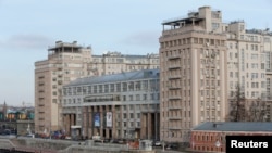 A view of the so-called "House on the Embankment" building, with the Teatr Estrady (Variety Theatre) seen in it, in central Moscow, March 9, 2016.