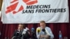 The general director of medical charity, Medecins Sans Frontieres (MSF), Christopher Stokes, right, talks as MSF's Country Representative for Afghanistan, Guilhem Molinie, left, listens, during a press conference at their office, in Kabul, Afghanistan, Oct. 8, 2015.
