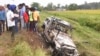 ভারতের লাখিমপুর খেরিতে রবিবার কৃষকদের ওপর চালিয়ে দেয়া গাড়ী যা পরে পুড়ে যায়- অক্টোবর ৪, ২০২১- এপি 