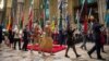 Flags of the Commonwealth being paraded through the Abbey at the Commonwealth Service at Westminster Abbey in London, March 12, 2018.