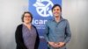 Sascha Hach, right, and Xanthe Hall of the International Campaign to Abolish Nuclear Weapons ICAN Germany, pose in their office in Berlin, Oct. 6, 2017. 
